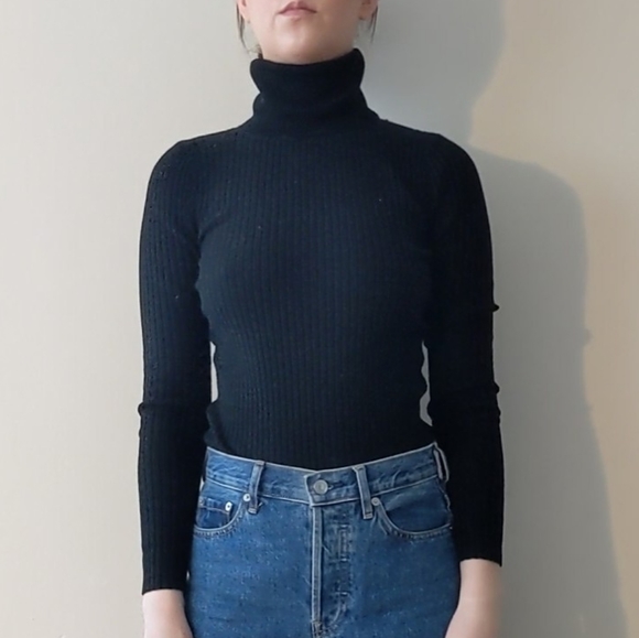 Black Ribbed Turtleneck - Picture 2 of 5